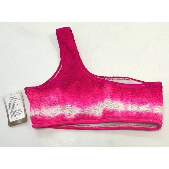 COCOFREE Womens MEDIUM Pink Gradient Ombre Rouched 2pc One Shoulder BIKINI NIP - Picture 3 of 10